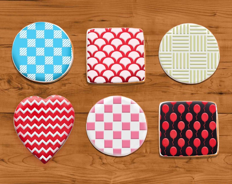 G GSS Designs GSS Designs Cookie Stencil 6 Pack, Food Safe Templates for Decorating & Baking, Chevron, Buffalo Check Plaid, Fish Scale, Balloons, Blocks, Ruler(SL-069) - Image 2